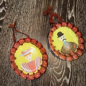 Walker Potteries Drip Glaze Folk Art Man And Woman Wall Hang Dish Hand Painted